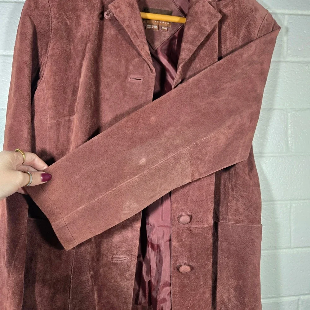 Vtg Stan Herman Studio Suede Leather Jacket Medium‎ Burgundy Blazer Boho Casual